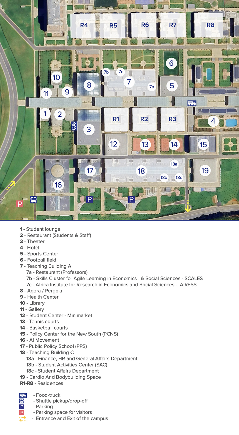 Map and legend of the UM6P Rabat campus
